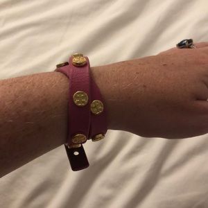 Pink Tory Burch leather wrap bracelet